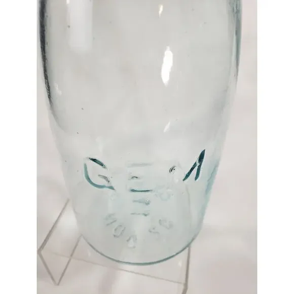 Vintage Aqua GEM Canning Jar 1 Quart Embossed Patented Nov 26 1867 Original Lid